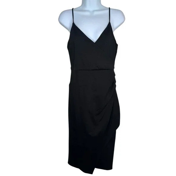 NEW Lulus Black Bodycon Midi Dress Sexy LBD L Large Ruched Side Women's Cocktail - Picture 5 of 12